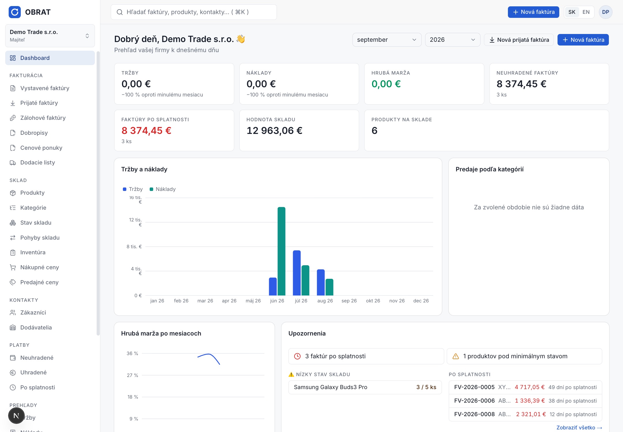 OBRAT invoicing and inventory web app interface designed by CREX.MEDIA